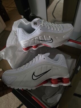Nike Kids Shox Athletic Shoes - White with Red Accents